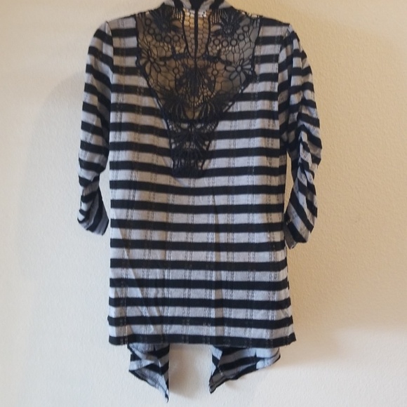 ❣CATO Black Gray Stripe Attached Tank Cardigan❣ - Picture 2 of 7